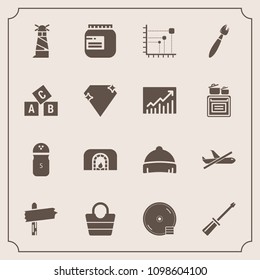 Modern, simple vector icon set with salt, beacon, jam, equipment, disc, way, christmas, pepper, arrow, construction, light, leather, cd, dvd, jar, data, direction, fireplace, object, travel, sea icons