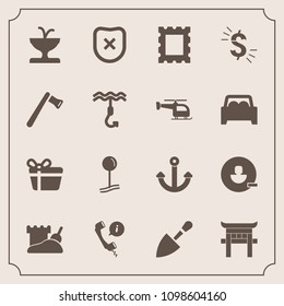 Modern, simple vector icon set with headset, axe, construction, celebration, japan, call, tower, safety, sand, holiday, border, art, equipment, frame, account, photo, present, center, usd, drop icons
