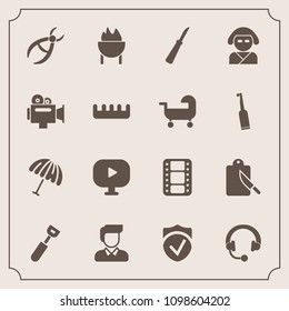 Modern, Simple Vector Icon Set With Check, Asian, Security, Equipment, Video, Parasol, Medical, Spoon, Movie, Cutlery, Sign, Barbecue, Protection, Meat, Fork, Grill, Sound, Restaurant, Rain, Boy Icons