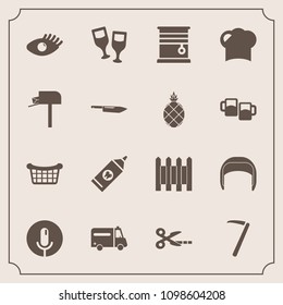 Modern, simple vector icon set with belt, worker, hygiene, work, brush, equipment, beautiful, voice, girl, wine, chef, barrier, wall, care, face, beauty, hammer, white, window, ambulance, drink icons