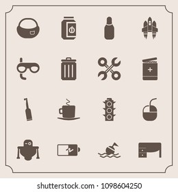 Modern, simple vector icon set with green, office, school, glass, power, jam, drink, coffee, light, robot, safety, cappuccino, lifebuoy, computer, object, full, energy, dental, technology, help icons
