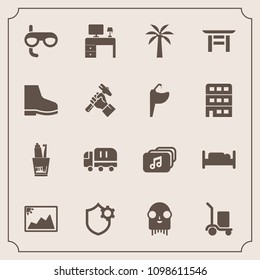 Modern, simple vector icon set with picture, bedroom, space, monster, hygiene, warehouse, package, image, sport, security, office, cargo, business, frame, japan, toothbrush, health, photo, work icons