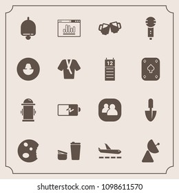 Modern, simple vector icon set with plane, social, fire, group, battery, hydrant, alcohol, voice, electricity, full, bar, antenna, pub, safety, bell, analytics, people, department, power, sugar icons