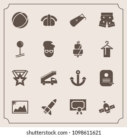 Modern, simple vector icon set with transport, sushi, pin, ball, picture, white, rocket, medal, anchor, chemistry, japan, map, truck, launch, certificate, salmon, transportation, seafood, image icons