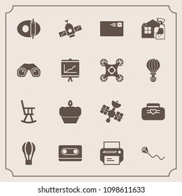 Modern, simple vector icon set with bag, object, send, doughnut, office, dessert, chair, station, joy, pan, sweet, retro, white, fun, fashion, kitchen, food, summer, space, style, sky, music icons