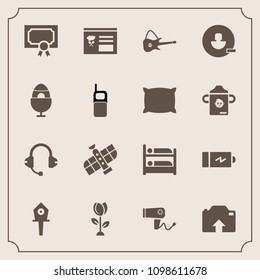 Modern, simple vector icon set with electricity, photo, upload, frame, guitar, spring, birdhouse, station, nest, dryer, avatar, planet, technology, energy, certificate, achievement, sound, care icons