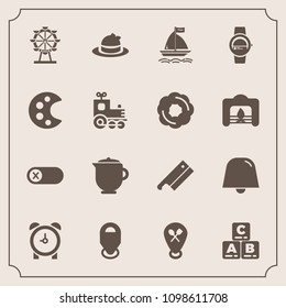 Modern, simple vector icon set with wind, watch, switch, energy, childhood, axe, breakfast, turn, clock, time, location, park, palette, off, notification, alarm, art, tea, gadget, drink, teapot icons