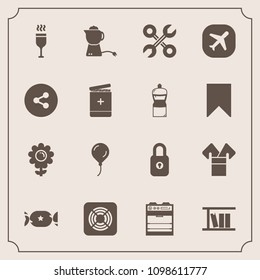 Modern, simple vector icon set with tea, social, birthday, service, floral, sweet, oven, kimono, tool, repair, air, drink, hot, wine, sign, traditional, kitchen, breakfast, airplane, fan, lock icons