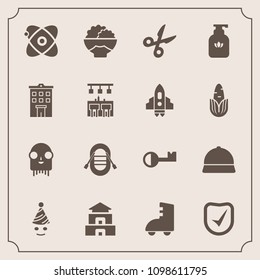 Modern, simple vector icon set with cut, star, boat, culture, asia, pagoda, food, temple, space, tool, cosmos, hat, ufo, agriculture, sailboat, house, fiction, key, celebration, hygiene, party icons