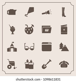 Modern, simple vector icon set with sky, landscape, nature, medieval, website, tool, caffeine, sushi, flashlight, eye, japan, drink, cafe, fun, lamp, eyeglasses, internet, electric, flame, kite icons