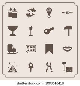 Modern, simple vector icon set with furniture, sign, sea, adventure, sport, lips, decoration, bird, fire, nest, flame, travel, cold, repair, ice, reparation, wax, camp, map, beauty, candle, belt icons