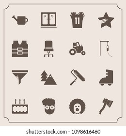 Modern, simple vector icon set with landscape, skating, retro, cake, nature, service, clean, paint, tree, basketball, sport, circus, filter, axe, dessert, air, style, tool, scary, brush, can icons