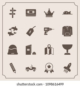 Modern, simple vector icon set with achievement, search, first, award, rocket, pin, music, business, road, paper, map, food, arrow, pen, audio, place, glass, queen, direction, book, car, pencil icons