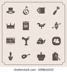 Modern, simple vector icon set with tool, dessert, nature, fork, earth, tea, liquid, equipment, restaurant, people, spoon, team, drink, space, group, shovel, transparent, martini, alcohol, cake icons