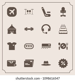 Modern, simple vector icon set with drum, office, texas, air, airplane, healthy, chair, shirt, competition, conditioner, business, competitive, sign, fork, fashion, document, match, sheriff, new icons
