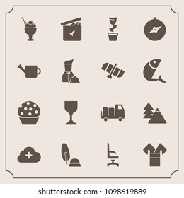 Modern, simple vector icon set with white, pot, glass, interior, tree, black, alcohol, asia, food, dessert, delivery, sweet, room, doughnut, home, ball, green, play, nature, chair, forest, bear icons
