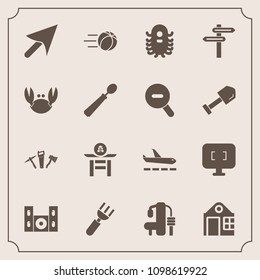Modern, simple vector icon set with cinema, home, building, dinner, plane, airport, japanese, repair, soccer, business, technology, monitor, speaker, travel, space, gym, fiction, video, culture icons