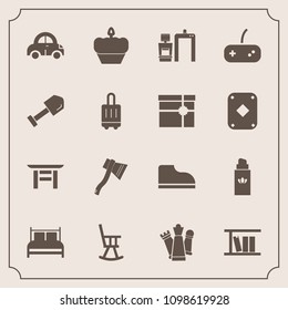 Modern, simple vector icon set with strategy, luggage, office, xray, aroma, dessert, chair, torii, automobile, japanese, bottle, japan, book, king, shrine, tool, sweet, perfume, car, travel, axe icons