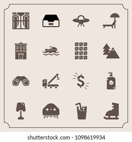 Modern, simple vector icon set with ice, juice, curtain, dollar, data, lamp, chair, usd, light, equipment, summer, drink, building, document, car, winter, table, spaceship, sunbed, accident, fun icons