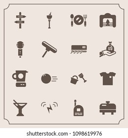 Modern, simple vector icon set with fashion, spoon, mixer, young, bucket, pin, fire, new, white, communication, shovel, food, arrow, bowling, sport, home, kitchen, cocktail, glass, wine, drink icons