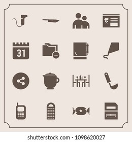 Modern, simple vector icon set with cheese, save, internet, coffee, timetable, file, medical, dentist, restaurant, computer, dentistry, grater, button, tea, man, drill, soup, menu, cooking, hot icons