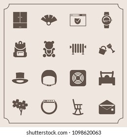 Modern, simple vector icon set with chair, smart, cute, sakura, bear, work, internet, sign, traditional, gadget, bag, cherry, worker, backpack, blossom, school, sensu, web, helmet, watch, car icons