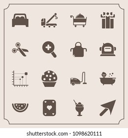 Modern, simple vector icon set with truck, food, restaurant, data, box, service, accident, present, doughnut, game, vacuum, cook, cake, poker, dessert, diagram, vehicle, holiday, baby, cream icons