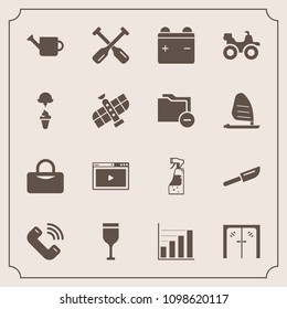 Modern, simple vector icon set with full, housework, glass, spray, red, architecture, equipment, web, knife, can, media, gardening, sign, restaurant, boat, paddle, wine, oar, alcohol, canoe, bag icons