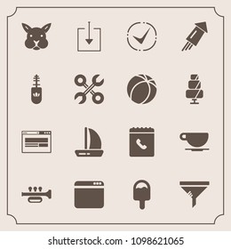 Modern, simple vector icon set with phone, event, festival, holiday, conditioner, book, reparation, bunny, drink, business, celebration, rabbit, fashion, boat, cup, browser, air, icecream, wind icons