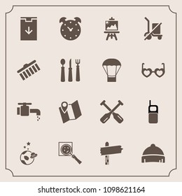 Modern, simple vector icon set with road, bathroom, find, astronaut, time, science, pin, clock, boat, paddle, canoe, clothing, watch, search, art, oar, mobile, style, arrow, exploration, old icons