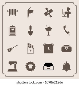 Modern, simple vector icon set with clothing, machine, ring, guitar, kayak, call, sew, table, boiler, activity, kayaking, file, sewing, bag, fashion, food, chocolate, water, folder, hot, tap icons