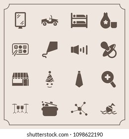 Modern, simple vector icon set with cuisine, summer, party, cook, japanese, speaker, sign, grocery, molecule, kite, atom, car, chinese, fun, restaurant, lifebuoy, hostel, supermarket, food, sky icons