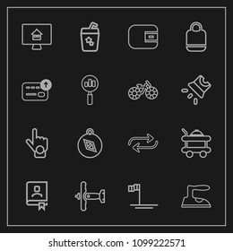 Modern, simple vector icon set on dark background with address, replacement, drink, east, housework, food, property, plane, hand, real, room, book, index, direction, bed, house, mexico, contact icons