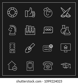 Modern, simple vector icon set on dark background with white, house, drink, equipment, inflatable, fahrenheit, construction, currency, good, thermometer, cash, pool, property, up, telephone icons