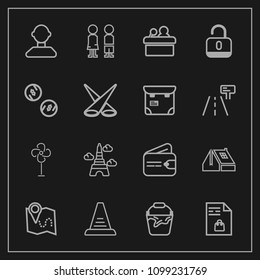 Modern, simple vector icon set on dark background with clean, roof, travel, cash, girl, people, handle, up, boy, road, profile, business, finance, air, step, internet, ladder, supermarket, house icons
