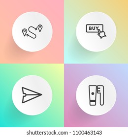 Modern, simple vector icon set on gradient backgrounds with message, hygiene, fresh, send, internet, medical, destination, health, buy, shop, sign, marker, business, clean, direction, brush, now icons
