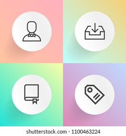 Modern, simple vector icon set on gradient backgrounds with download, male, library, navigation, background, study, business, human, sale, sign, paper, school, encyclopedia, website, book, arrow icons