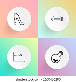 Modern, simple vector icon set on gradient backgrounds with style, woman, leather, sport, fitness, geometric, tooth, lab, graphic, shoe, elegant, art, circle, exercise, fashion, prosthesis, girl icons