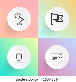 Modern, simple vector icon set on gradient backgrounds with flag, old, country, play, america, banner, emblem, home, bulb, web, audio, modern, media, decoration, badge, premium, usa, tape, light icons