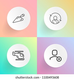 Modern, simple vector icon set on gradient backgrounds with management, pictogram, sky, avatar, air, brush, chopper, equipment, report, web, instrument, refresh, flight, rotor, work, blue, sign icons