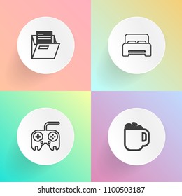 Modern, simple vector icon set on gradient backgrounds with background, folder, template, graphic, office, paper, double, home, cafe, arrow, element, blank, comfortable, room, espresso, button icons