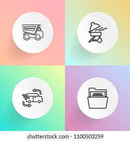 Modern, simple vector icon set on gradient backgrounds with hot, charcoal, car, grilling, fire, office, speed, meat, freight, empty, courier, grill, barbecue, dumper, object, fast, food, blank icons