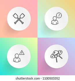 Modern, simple vector icon set on gradient backgrounds with hour, wooden, minute, online, time, fiction, spaceship, boat, water, kayak, office, clock, paddle, alien, business, flying, web, sport icons