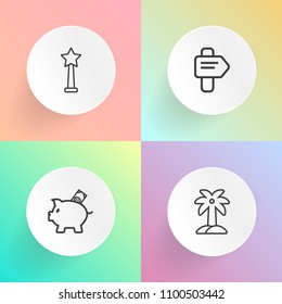 Modern, simple vector icon set on gradient backgrounds with natural, silhouette, achievement, success, road, direction, choice, coin, nature, winner, piggy, savings, arrow, ribbon, summer, beach icons