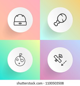 Modern, simple vector icon set on gradient backgrounds with fast, passenger, space, aircraft, meal, tourism, flight, flag, universe, clothing, plane, sky, white, planet, cosmos, galaxy, airplane icons