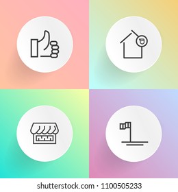 Modern, simple vector icon set on gradient backgrounds with estate, modern, baja, sea of cortes, loan, home, white, grocery, curtain, landlord, cortes, hand, storefront, property, front, good icons