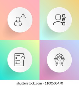 Modern, simple vector icon set on gradient backgrounds with social, egyptian, mythology, loan, agreement, home, internet, investment, travel, web, house, art, estate, property, tourism, plan icons