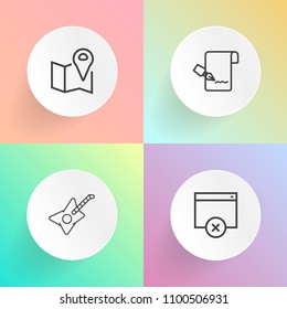 Modern, simple vector icon set on gradient backgrounds with document, black, check, street, page, pin, approve, jazz, checklist, button, ok, gps, location, concert, web, music, pen, approved icons