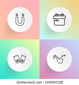 Modern, simple vector icon set on gradient backgrounds with ribbon, north, christmas, box, gift, field, science, brass, scuba, saxophone, sound, pole, decoration, underwater, instrument, jazz icons