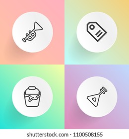 Modern, simple vector icon set on gradient backgrounds with bugle, sound, household, clean, musical, water, discount, string, promotion, music, saxophone, concert, price, label, violin, melody icons